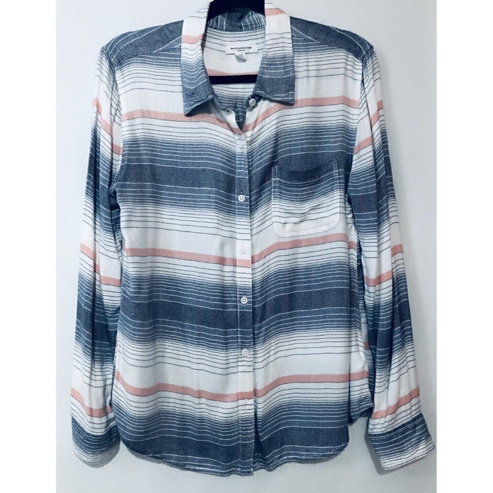 Beach Lunch Lounge Womens Medium Striped Long Sleeve Button Up Top Southwestern
